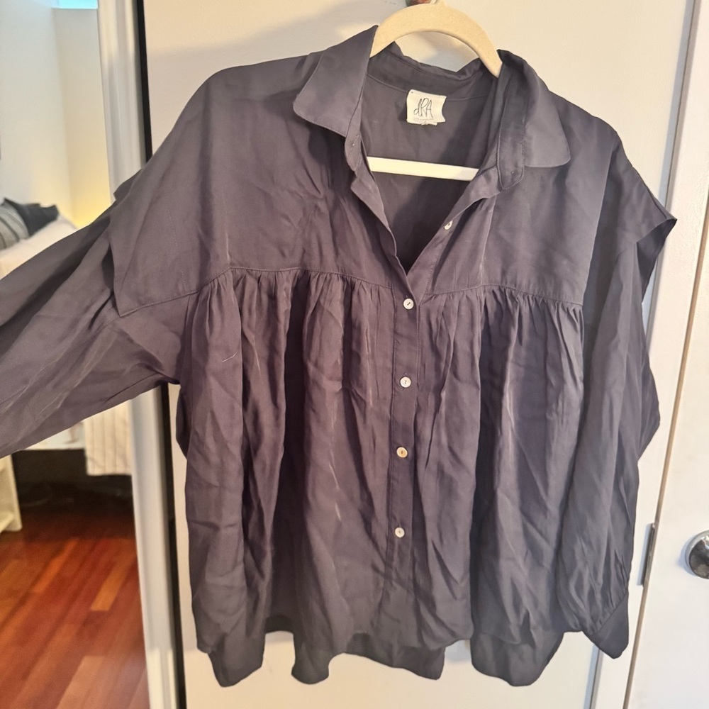 Anthropologie dRA LA Charcoal Peasant Babydoll Blouse | Button | XS - Picture 4 of 4